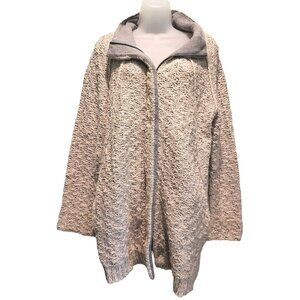 Eileen Fisher Beige & Gray Organic Cotton Chunky Knit Zip Up Sweater Jacket Sz M